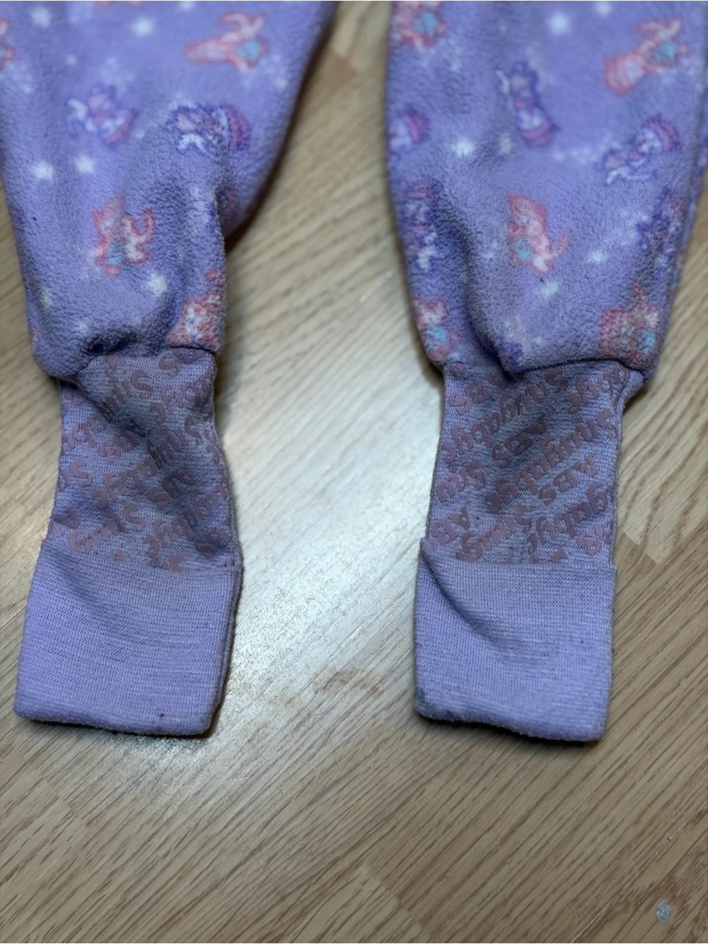 Vintage Snugabye Convert-A-Foot Girls Purple Animal Print Fleece Sleeper Pajamas